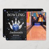 Invitation photo modifiable garçon bowling (Devant / Derrière)