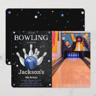 Invitation photo modifiable pour garçon au bowling
