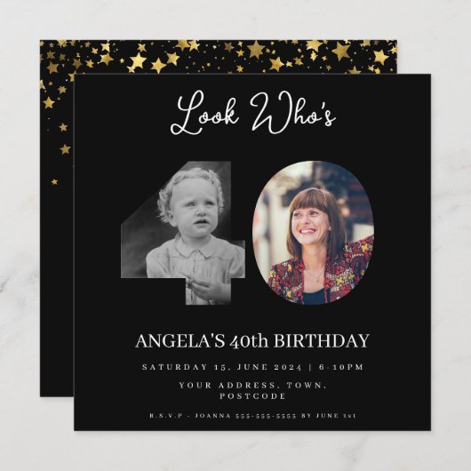 Invitation photo Montage fête d'anniversaire 40 ans (Devant / Derrière)