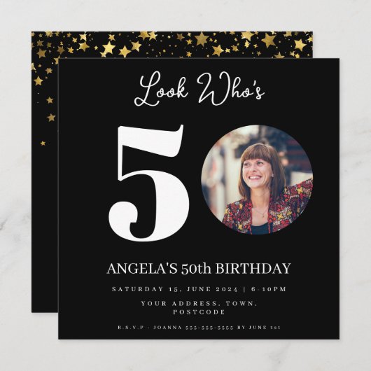 Invitation photo Montage fête d'anniversaire 50 ans (Devant / Derrière)