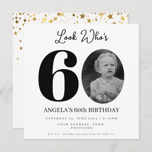 Invitation photo Montage fête d'anniversaire 60 ans (Devant / Derrière)