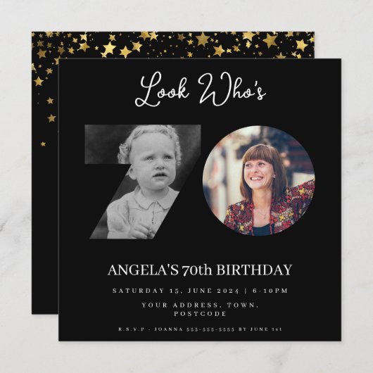 Invitation photo Montage fête d'anniversaire 70 ans (Devant / Derrière)