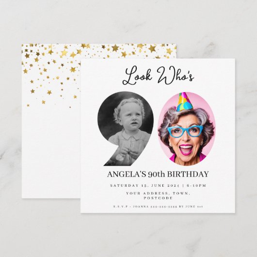 Invitation photo Montage fête d'anniversaire 90 ans (Devant / Derrière)