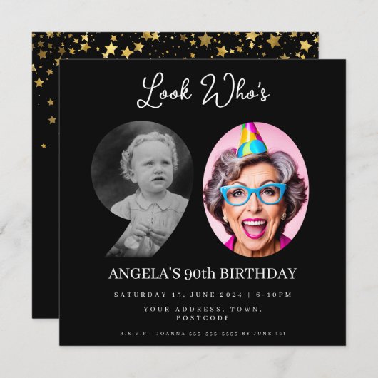 Invitation photo Montage fête d'anniversaire 90 ans (Devant / Derrière)