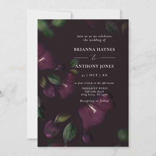Invitation Photo Moody Purple Bloom Grunge Mariage (Devant)