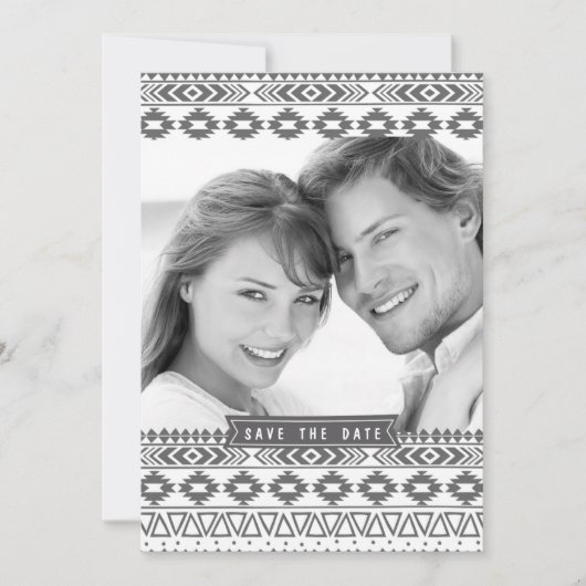 INVITATION PHOTO MOTIF AZTEC ENREGISTRER LA DATE ANNONCE (Devant)