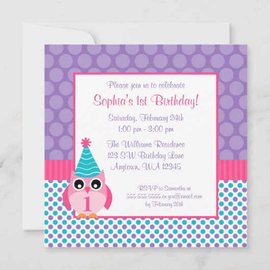 Invitation Photo multi de fille d'anniversaire de point de (Dos)