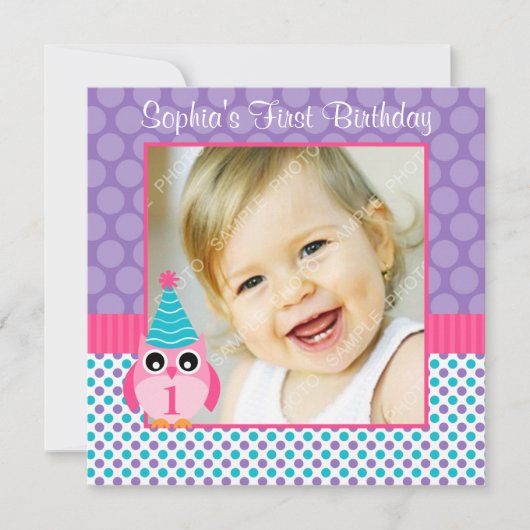 Invitation Photo multi de fille d'anniversaire de point de (Devant)