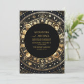Invitation Photo Mystic Chic Black Gold Sun Moon Mariage (Debout devant)