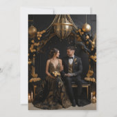 Invitation Photo Mystic Chic Black Gold Sun Moon Mariage (Dos)