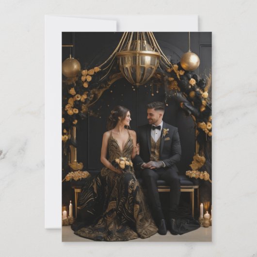 Invitation Photo Mystical Black Gold Celestial Galaxy Mariage (Dos)