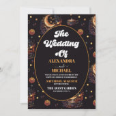 Invitation Photo Mystical Black Gold Celestial Stars Mariage (Devant)