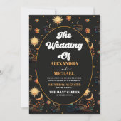 Invitation Photo Mystical Black Gold Celestial Stars Mariage (Devant)