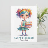 Invitation *PHOTO NAME Birthday Cake Cute Young Girl  (Debout devant)