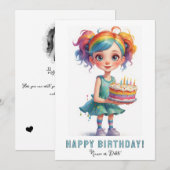 Invitation *PHOTO NAME Birthday Cake Cute Young Girl  (Devant / Derrière)