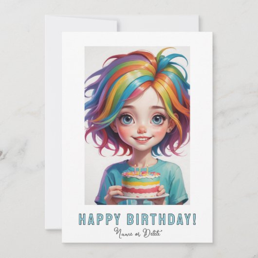 Invitation *PHOTO NAME Birthday Card Girl Cake Rainbow (Devant)