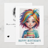 Invitation *PHOTO NAME Birthday Card Girl Cake Rainbow (Devant / Derrière)