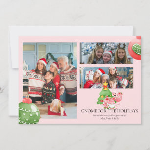 Invitation Photo Noël Aquarelle rose et vert Tropical