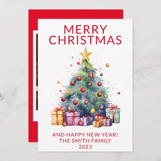 Invitation Photo Noël présente Fête Rouge (Devant / Derrière)