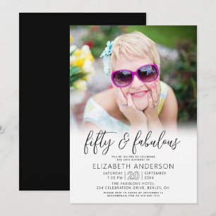 Invitation Photo Noir Blanc 50 Anniversaire Script Gras Fanta