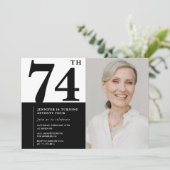 Invitation Photo Noir Blanc Chic 74e Anniversaire (Debout devant)