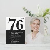 Invitation Photo Noir Blanc Chic 76e Anniversaire (Debout devant)