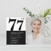 Invitation Photo Noir Blanc Chic 77e Anniversaire (Debout devant)