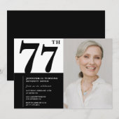 Invitation Photo Noir Blanc Chic 77e Anniversaire (Devant / Derrière)