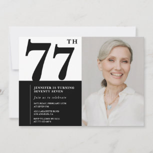 Invitation Photo Noir Blanc Chic 77e Anniversaire