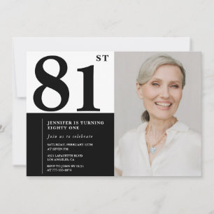 Invitation Photo Noir Blanc Chic 81e Anniversaire