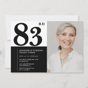 Invitation Photo Noir Blanc Chic 83e Anniversaire
