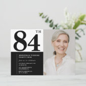 Invitation Photo Noir Blanc Chic 84e Anniversaire (Debout devant)