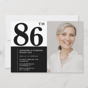 Invitation Photo Noir Blanc Chic 86e Anniversaire