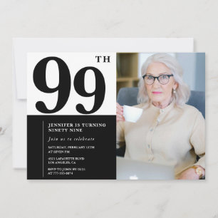 Invitation Photo Noir Blanc Chic 99e Anniversaire