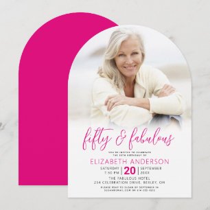 Invitation Photo Noir Blanc Rose 50 Anniversaire Fabulueux Ar