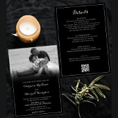 Invitation Photo noir et blanc, Boarder blanc Code QR Mariage