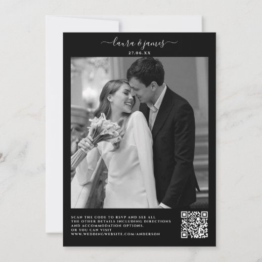 Invitation Photo noir et blanc de luxe QR Code Classy Mariage (Dos)