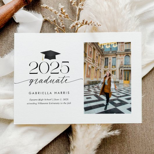 Invitation Photo noir et blanc écriture moderne | 2 côtés