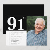 Invitation Photo noir et blanc Hommes 91e anniversaire Invita (Devant / Derrière)