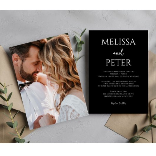 Invitation Photo noir et blanc Mariage d'élégance moderne