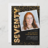 Invitation Photo noir et or 70e anniversaire (Devant)