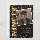 Invitation Photo Noir et Or 90e Anniversaire (Devant)