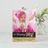 Invitation Photo Noir et Or Premier anniversaire (Debout devant)