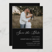 Invitation Photo noir | Mariage élégant Enregistrer la date I (Devant / Derrière)