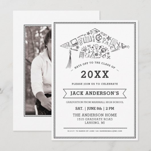 Invitation Photo noire et blanche d'invitation de partie de (Devant / Derrière)