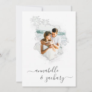 Invitation *~* PHOTO Océan Plage + RSVP + QR AR6 Mariage