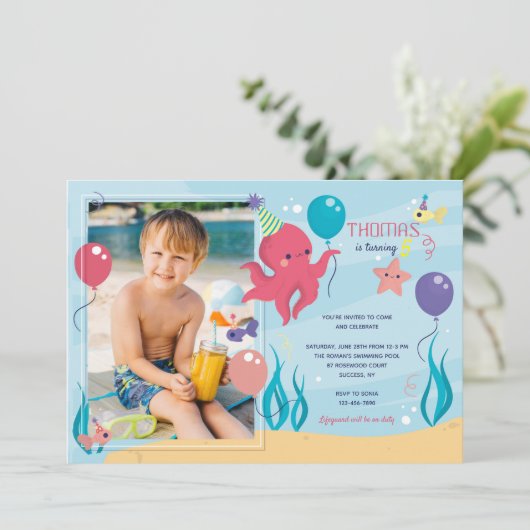 Invitation photo Octopus Anniversaire (Debout devant)