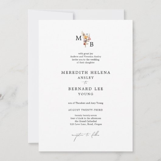 Invitation Photo officielle du Mariage de Monogramme floral c (Devant)