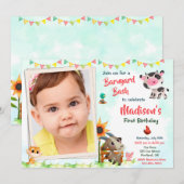 Invitation Photo Offre d'anniversaire de ferme Animaux de fer (Devant / Derrière)