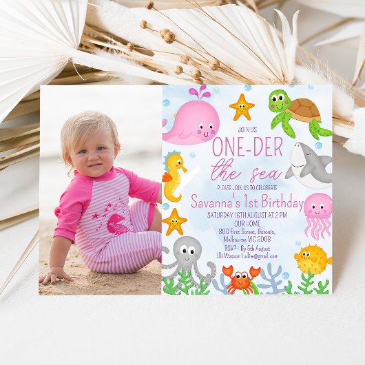 Invitation Photo One-der The Sea 1er Anniversaire de la fille